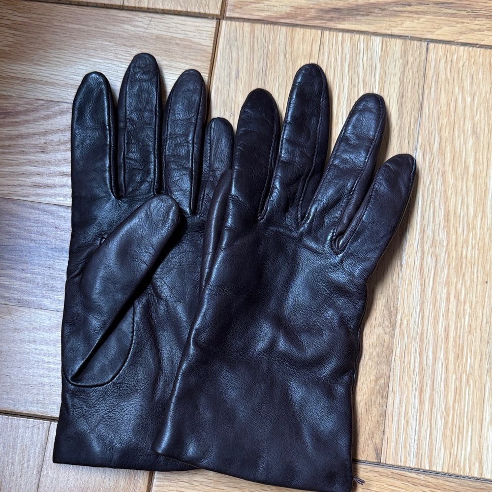 Lord & Taylor Brown Leather Cashmere Lined Gloves